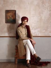 BEIGE JACQUARD EMBROIDERED SHERWANI