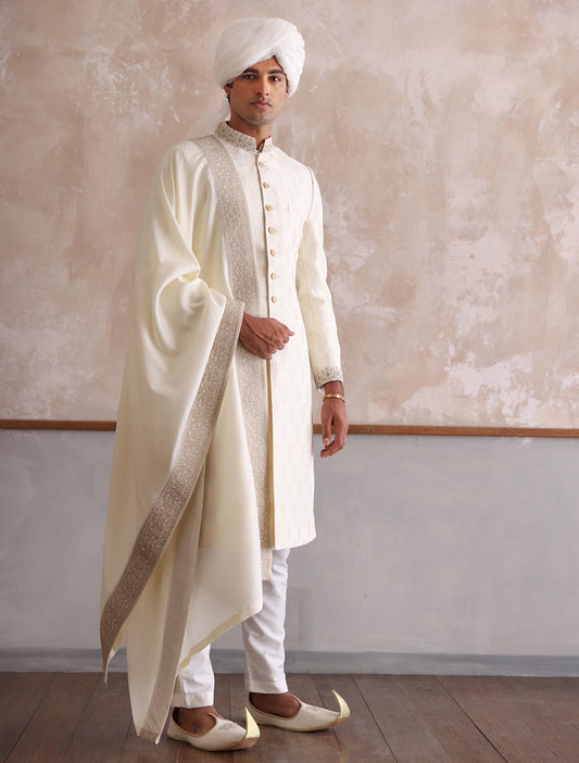 OFF-WHITE HEAVY EMBROIDERED SHERWANI