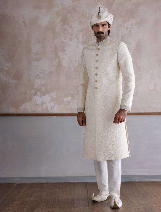 OFF-WHITE JAMAWAR SHERWANI