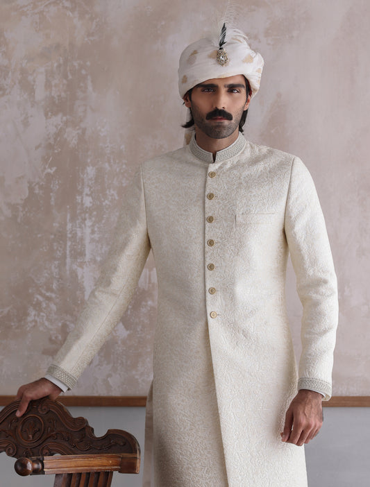 OFF-WHITE JAMAWAR SHERWANI