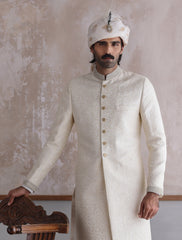 OFF-WHITE JAMAWAR SHERWANI
