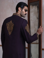 PURPLE RAWSILK HAND EMBROIDERED SHERWANI