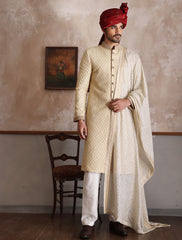 CREAM ROPE EMBROIDERED SHERWANI