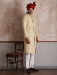 CREAM ROPE EMBROIDERED SHERWANI
