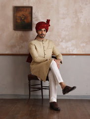 CREAM ROPE EMBROIDERED SHERWANI