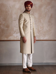 CLASSIC BEIGE HAND EMBROIDERED SHERWANI