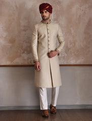 CLASSIC BEIGE HAND EMBROIDERED SHERWANI