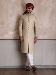CLASSIC BEIGE HAND EMBROIDERED SHERWANI