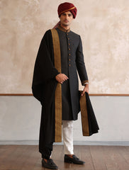CLASSIC BLACK MESH EMBROIDERED SHERWANI