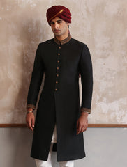 CLASSIC BLACK MESH EMBROIDERED SHERWANI