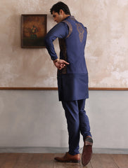 NAVY RAW WILK EMBROIDERED WAISTCOAT