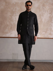 BLACK JACQUARD WAISTCOAT