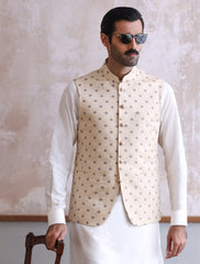 BEIGE JAMAWAR WAIST COAT - S