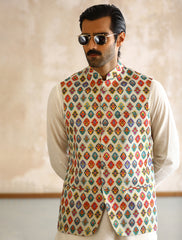 OFF-WHITE MULTI COLORED PRINTED WAIST COAT-S