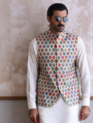 OFF-WHITE MULTI COLORED PRINTED WAIST COAT-S