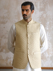 BEIGE MESH EMBROIDERED WAIST COAT-S