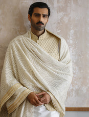 BEIGE MESH EMBROIDERED WAIST COAT-S