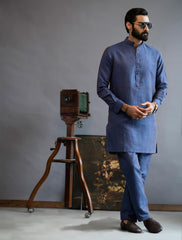 BLUE TWO TONE LINEN KURTA PAJAMA