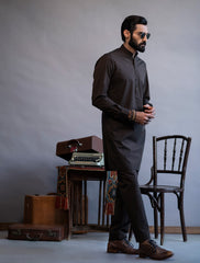 BROWN-MANDARIN COLLAR KURTA PAJAMA