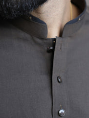 BROWN-MANDARIN COLLAR KURTA PAJAMA