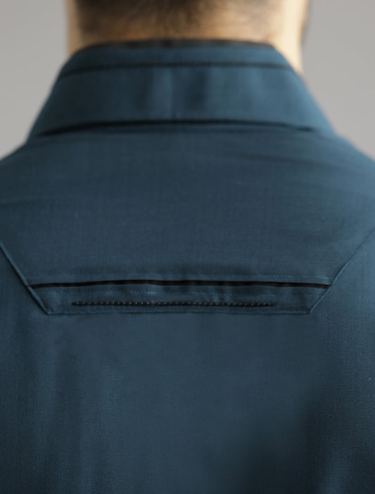 TEAL BLUE - LOGO EMBROIDERED KAMEEZ SHALWAR