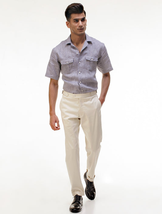 GRAY DOUBLE POCKET LINEN SHIRT