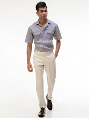GRAY DOUBLE POCKET LINEN SHIRT