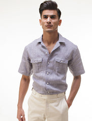 GRAY DOUBLE POCKET LINEN SHIRT