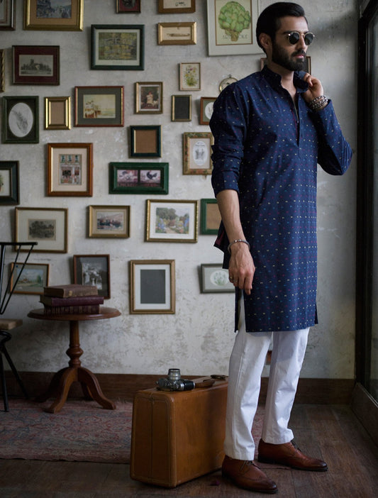 BLUE DOBBY KURTA