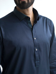 NAVY COTTON SATIN KAMEEZ SHALWAR