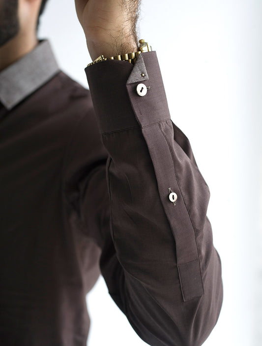 BROWN TEXTURED COLLAR KAMEEZ SHALWAR