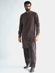 BROWN MANDARIN COLLAR KAMEEZ SHALWAR