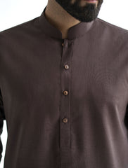 BROWN MANDARIN COLLAR KAMEEZ SHALWAR