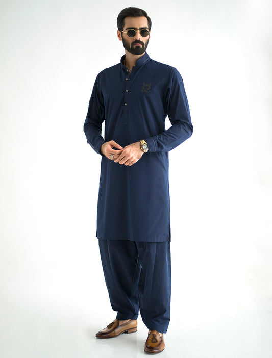 NAVY VELVET EMBROIDERED KAMEEZ SHALWAR