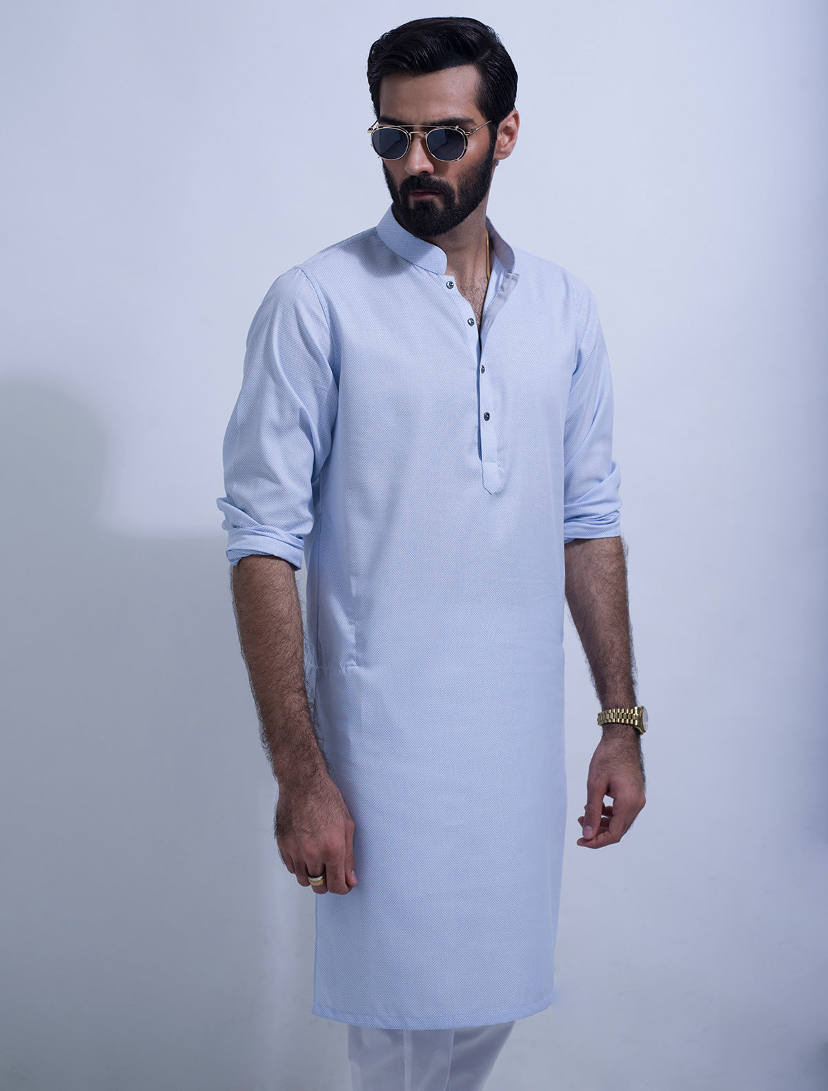 ICE BLUE DOTTED COTTON KURTA