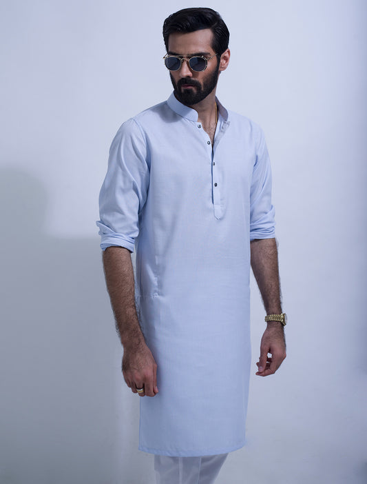 ICE BLUE DOTTED COTTON KURTA