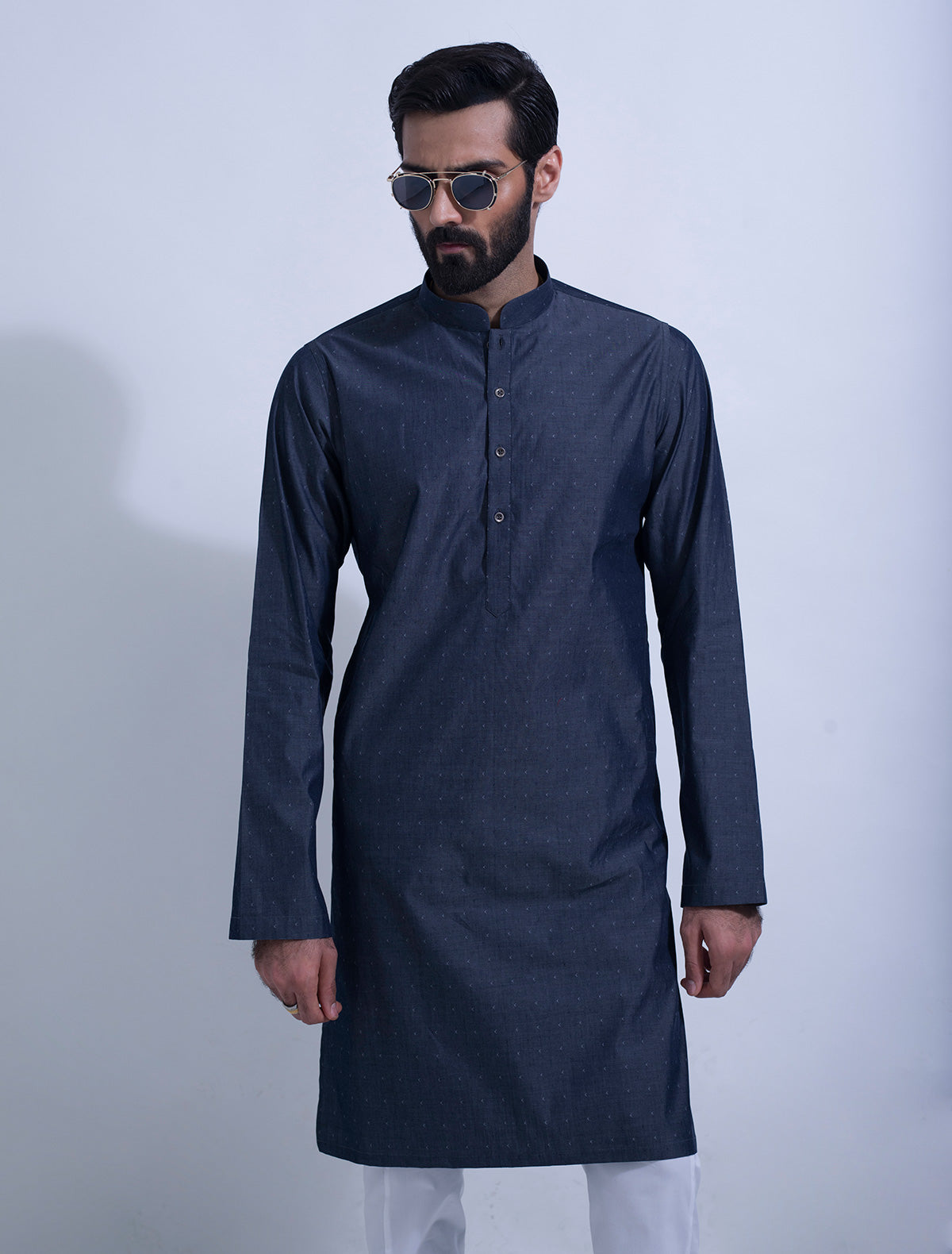 DENIM COLOR KURTA WITH SELF DESIGN