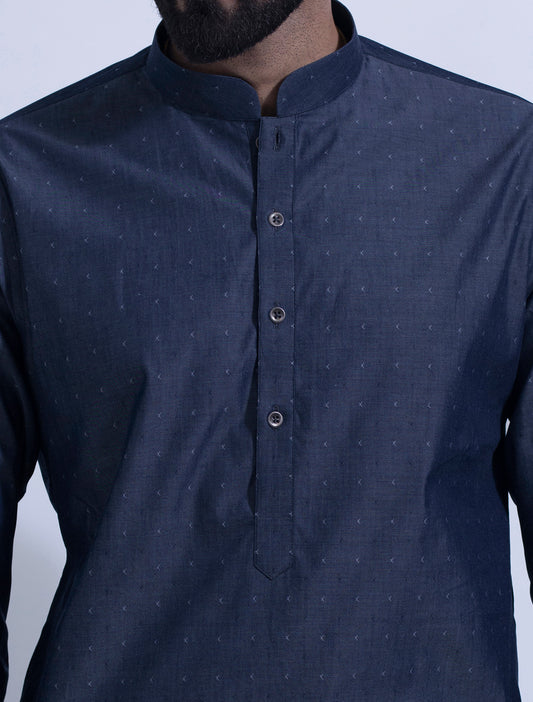 DENIM COLOR KURTA WITH SELF DESIGN