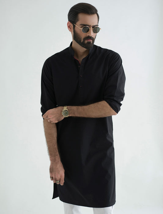 BLACK SELF DOTED KURTA