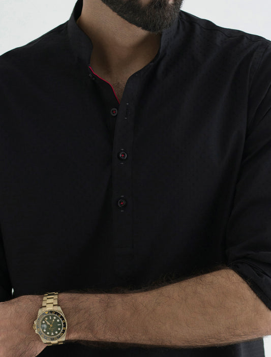 BLACK SELF DOTED KURTA