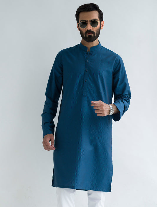 TURQUOISE SELF DESIGN KURTA