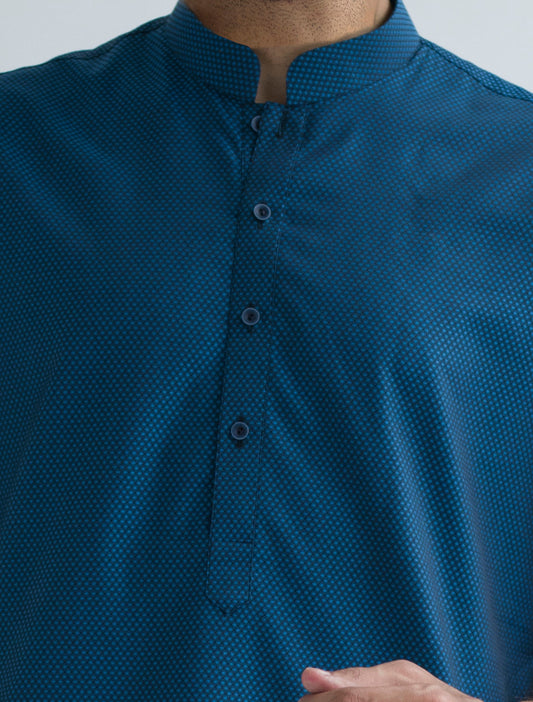 TURQUOISE SELF DESIGN KURTA