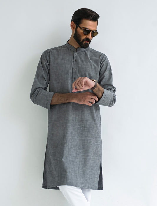 GREY TEXTURED KURTA