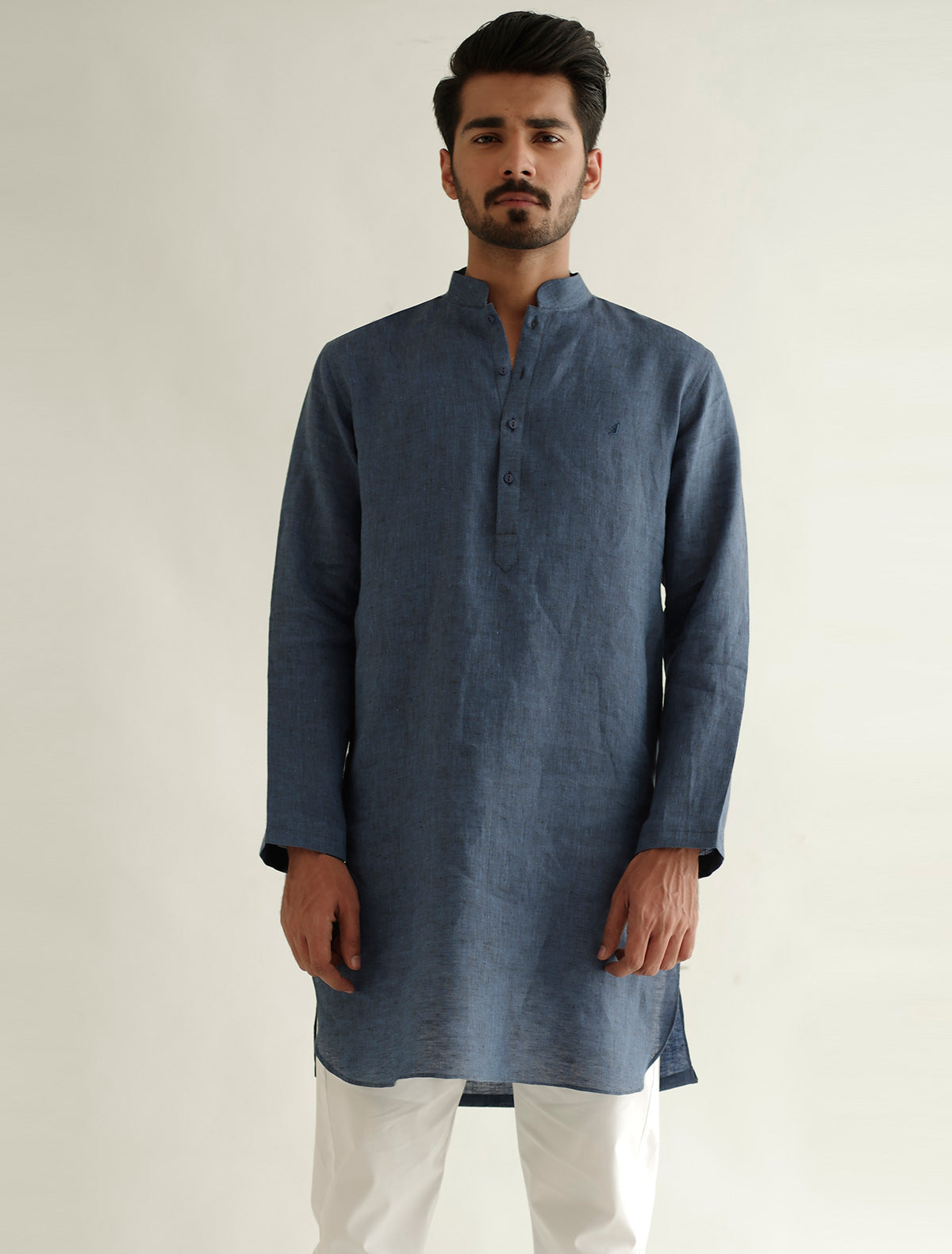 BLUE SHORT LINEN KURTA