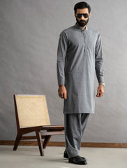 LIGHT GREY TEXTURED COTTON KAMEEZ SHALWAR