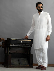 PEARL WHITE - MATT SATIN KAMEEZ SHALWAR
