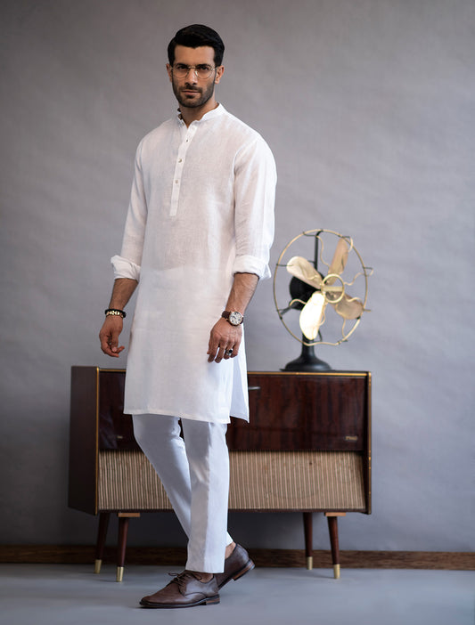 WHITE LINEN KURTA