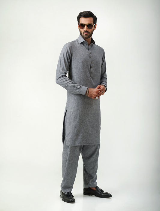 GREY- BLUE ABSTRACT KAMEEZ SHALWAR