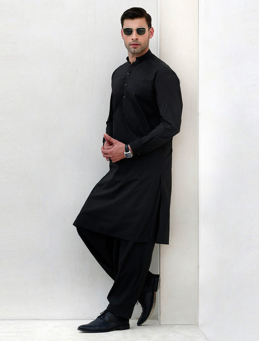 JET BLACK LOGO EMBELLISHED KAMEEZ SHALWAR