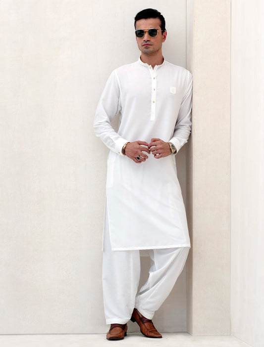 WHITE LOGO EMBELISHED KAMEEZ SHALWAR